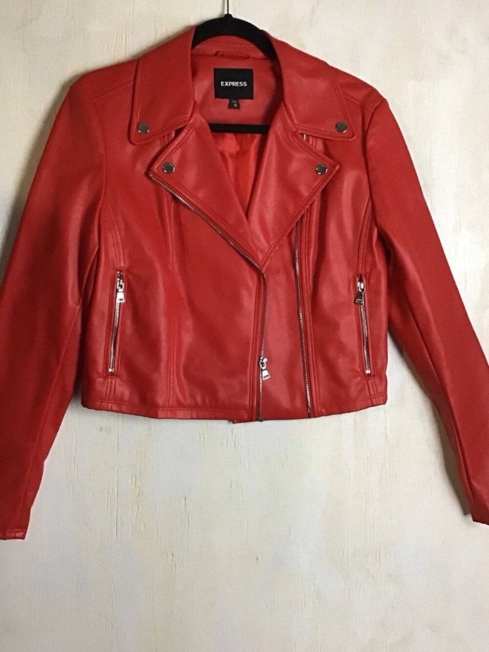 Express Faux Leather Blush Red  Lined Biker Moto Size Medium Jacket
